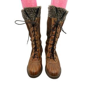 Dromedaris Brown Leather Suede Lace Up Shearling Lined Tall Winter Boots 38/7.5